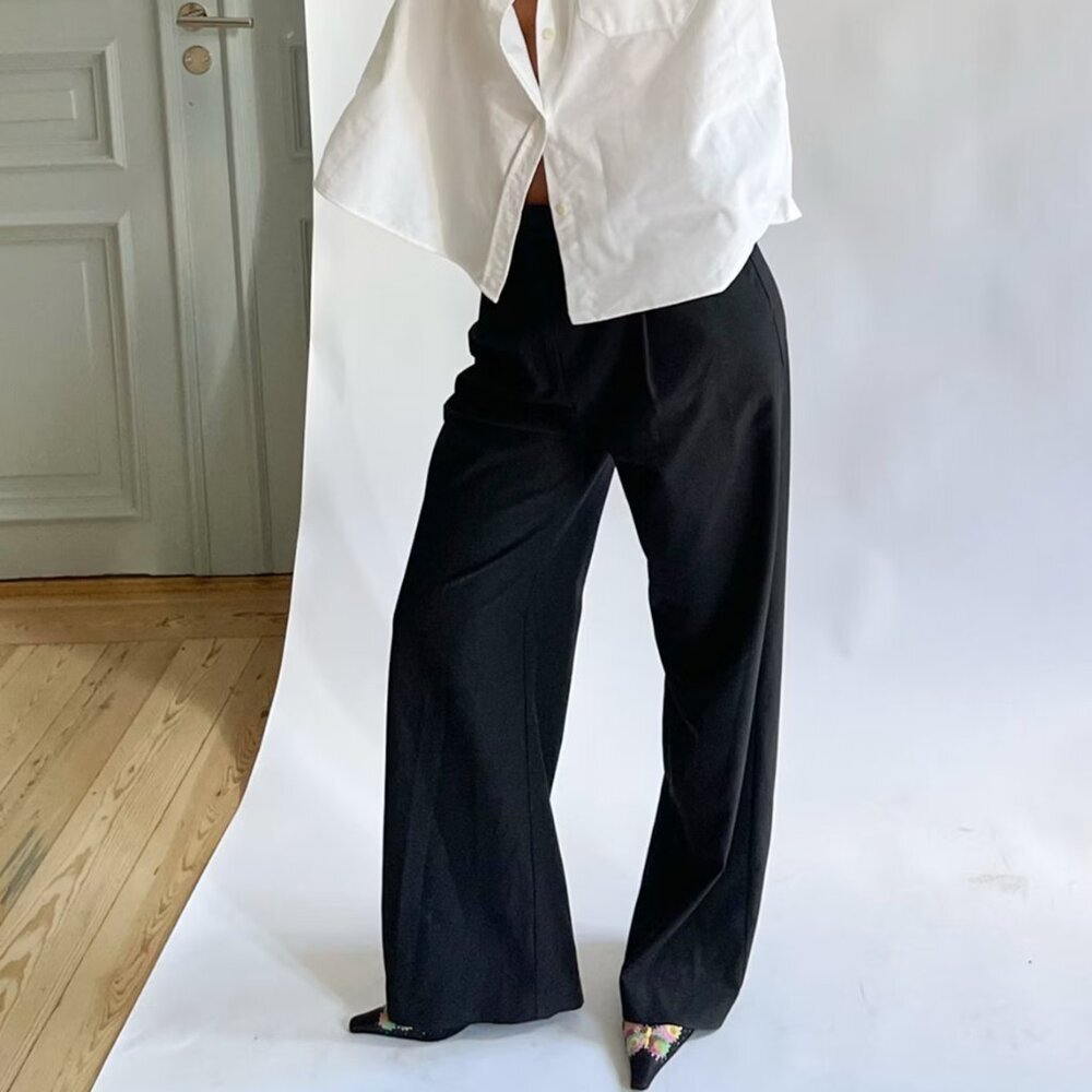 Djerf Avenue Black Wide-Leg Trousers